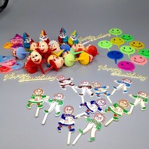 Vintage Cake Toppers Clowns, Raggedy Ann, Smileys